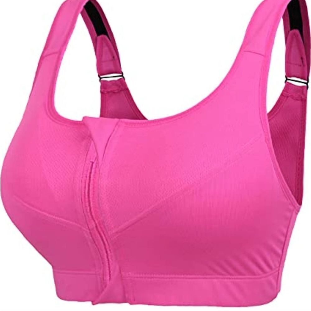 shekini Women Sports Bra Medium Impact Support Zipper Front Closure removable
